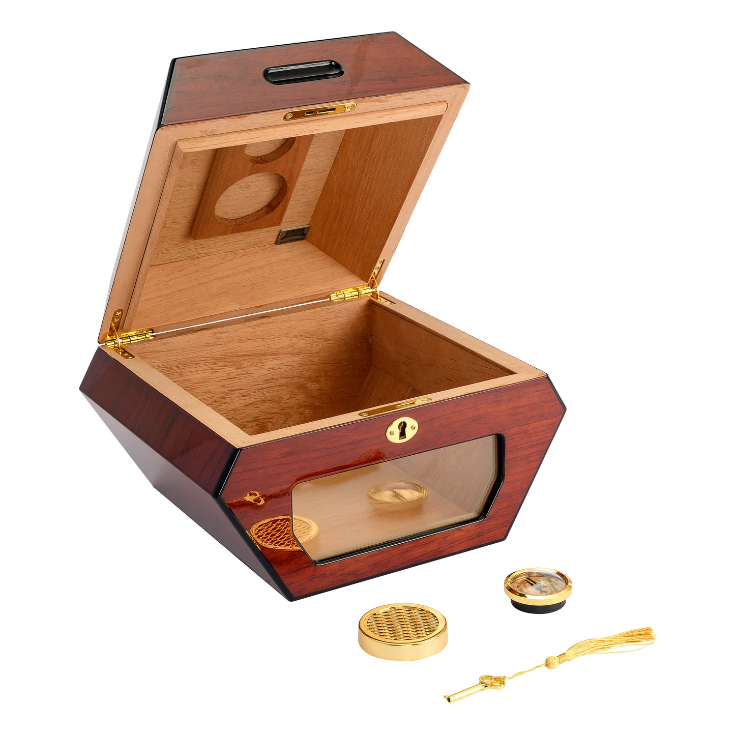 Cuban Wheel Humidor – Open Interior with Accessories