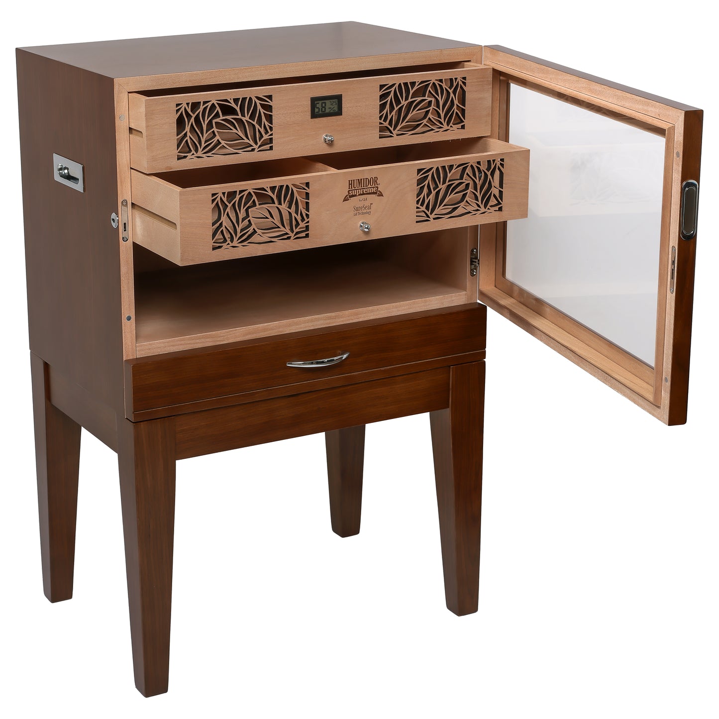 Open Door – Interior Cedar Drawers and Humidification Setup