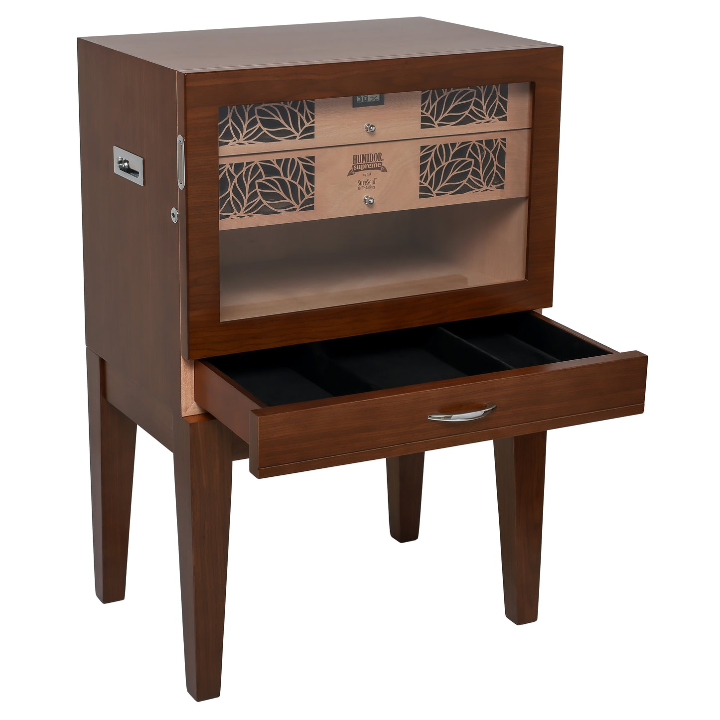 Side Angle – End Table Humidor with Wooden Frame