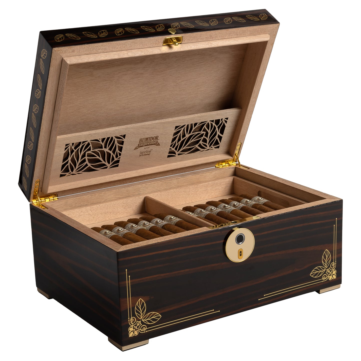 Side View – Elegant Desktop Humidor with Engraved Lid