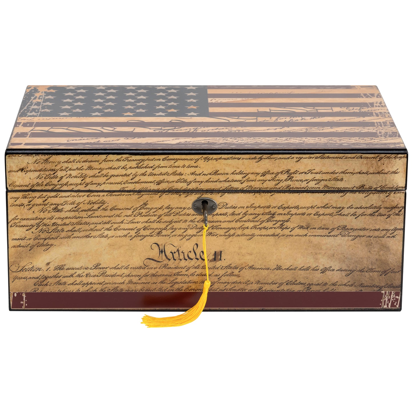 Top Lid Detail – American Flag & Constitution Veneer Finish