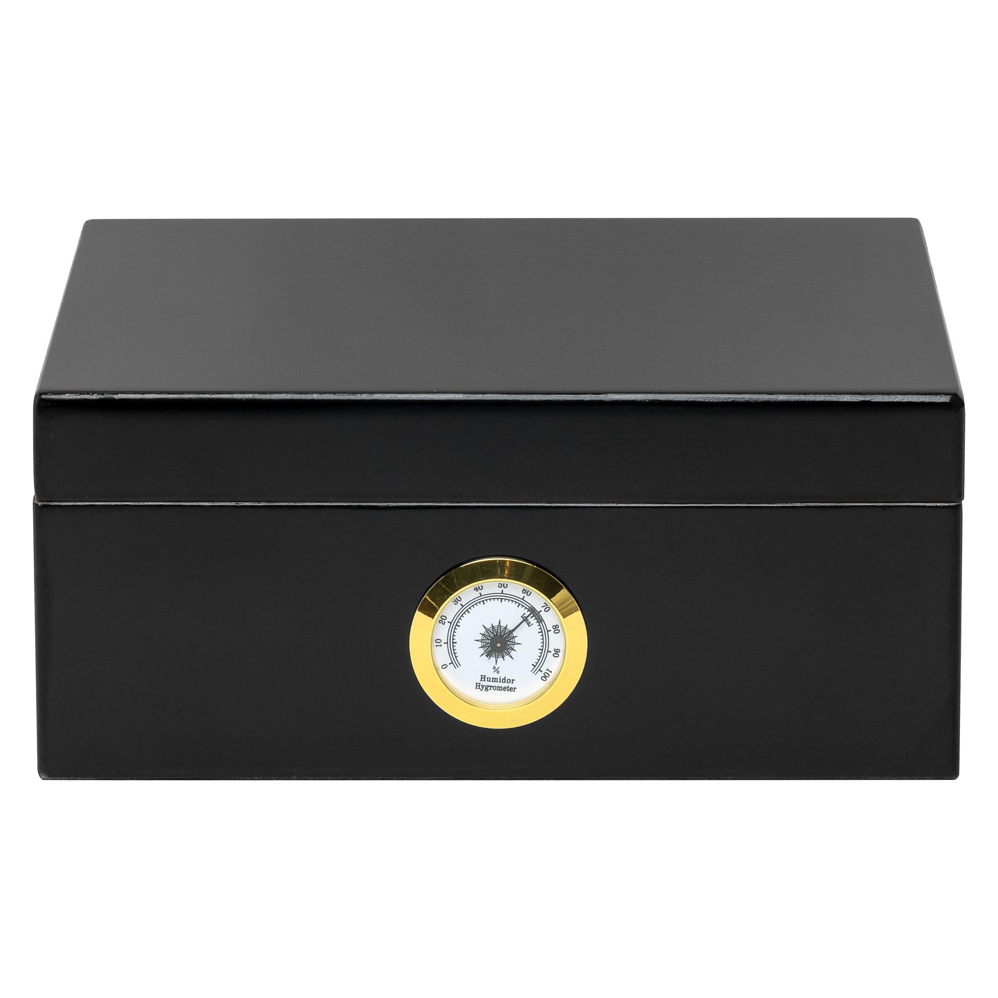 Side Angle – Black Rembrandt Humidor with Exterior Gauge