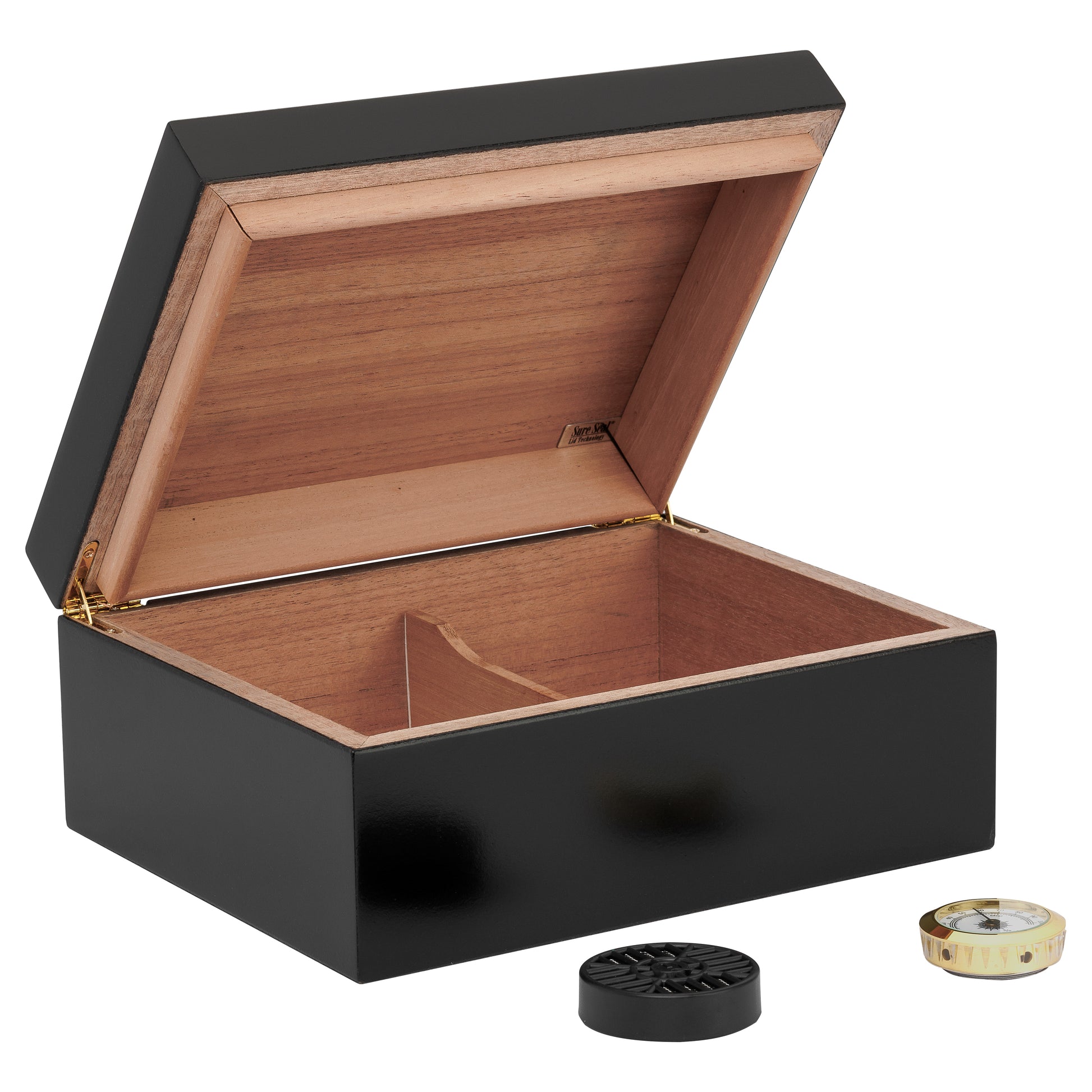 Open Lid – Éclat Black Humidor with Humidifier and Gauge