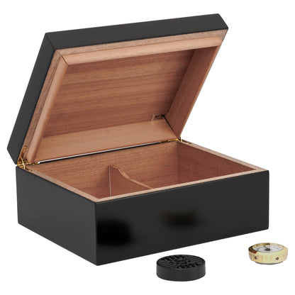 Open Lid – Éclat Black Humidor with Humidifier and Gauge