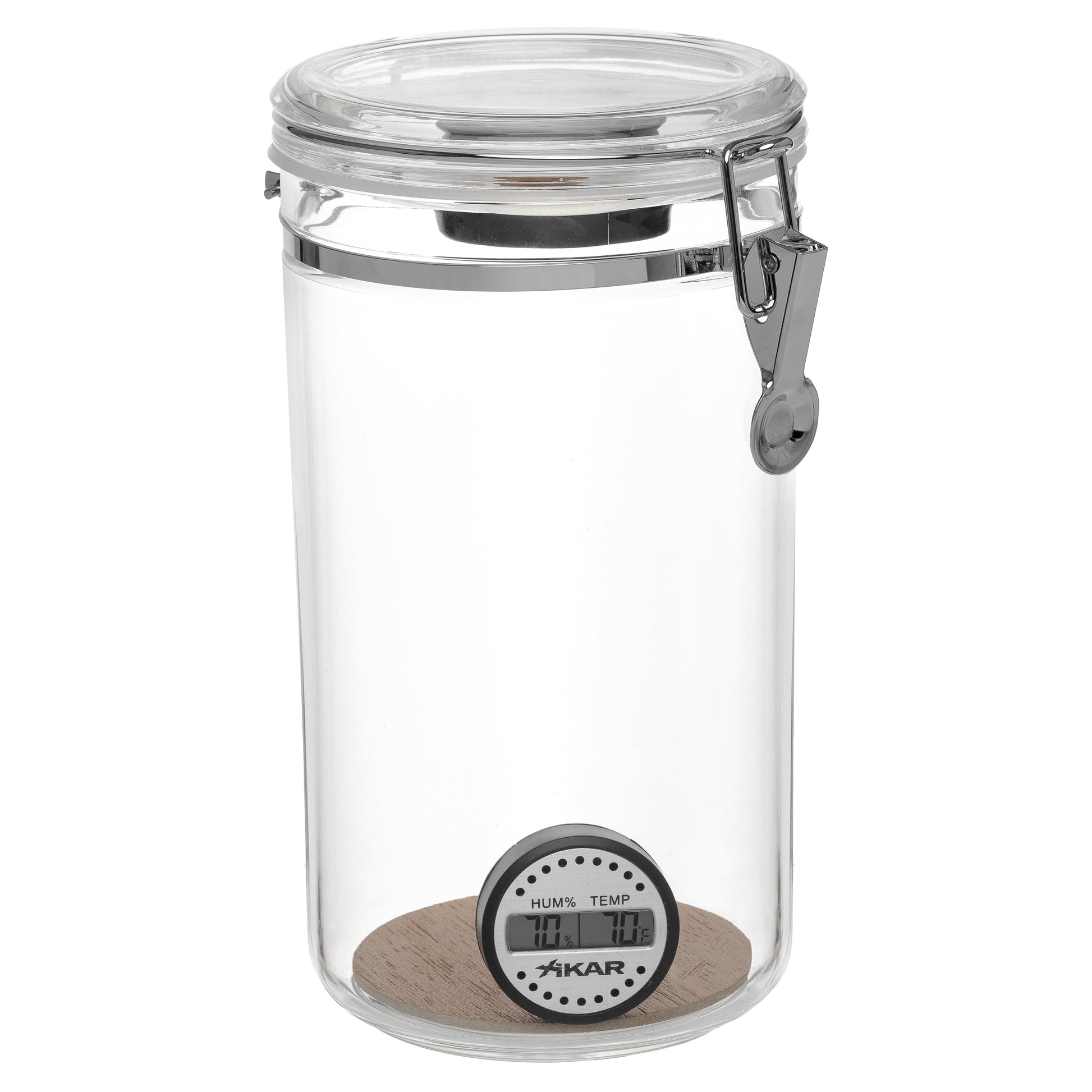 Side View – Transparent Cigar Storage Jar with Silver Lid