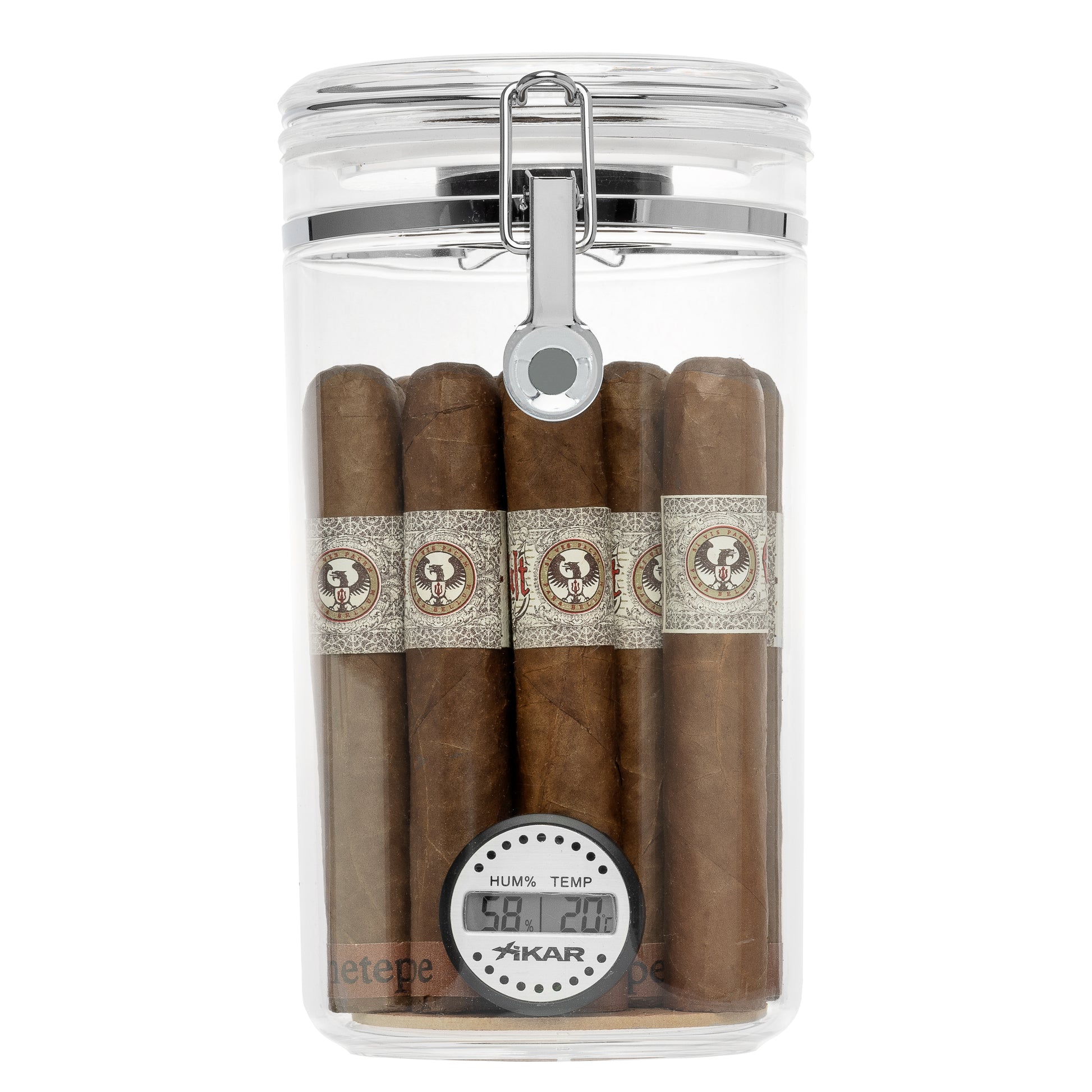 Acrylic Cigar Humidor Jar – Front View with Cigars Displayed