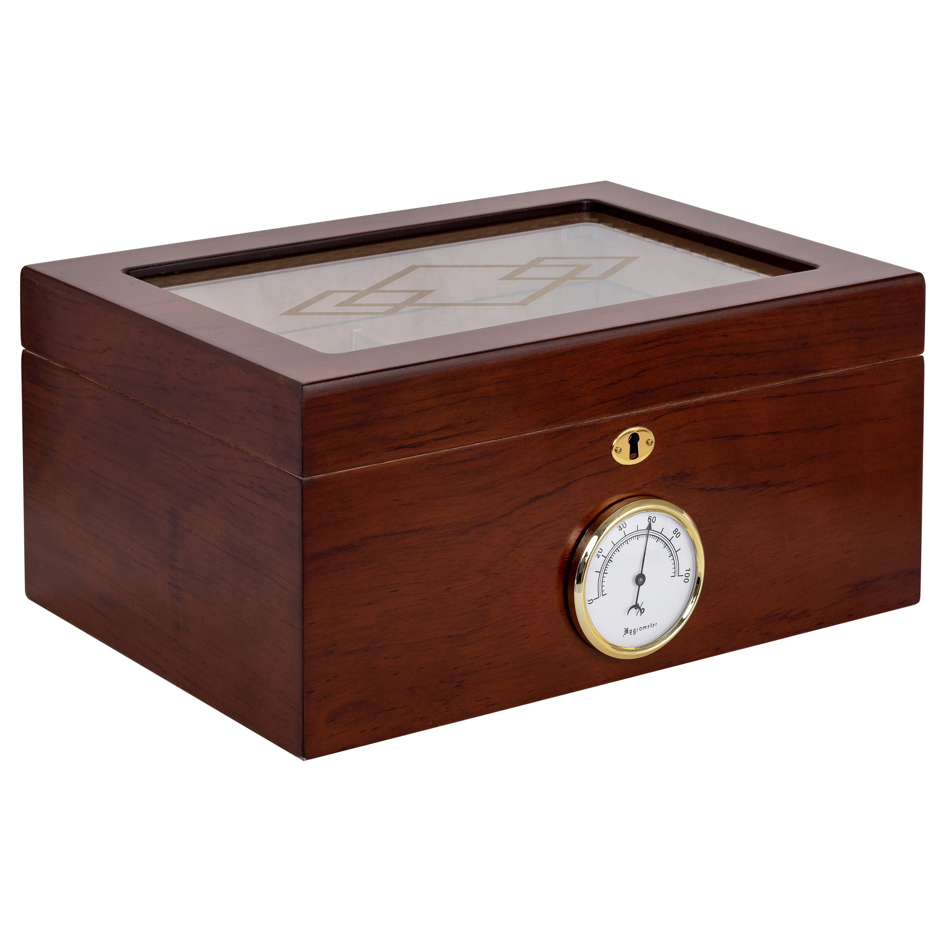 Bally II Mahogany Humidor – Closed View with Glasstop Display