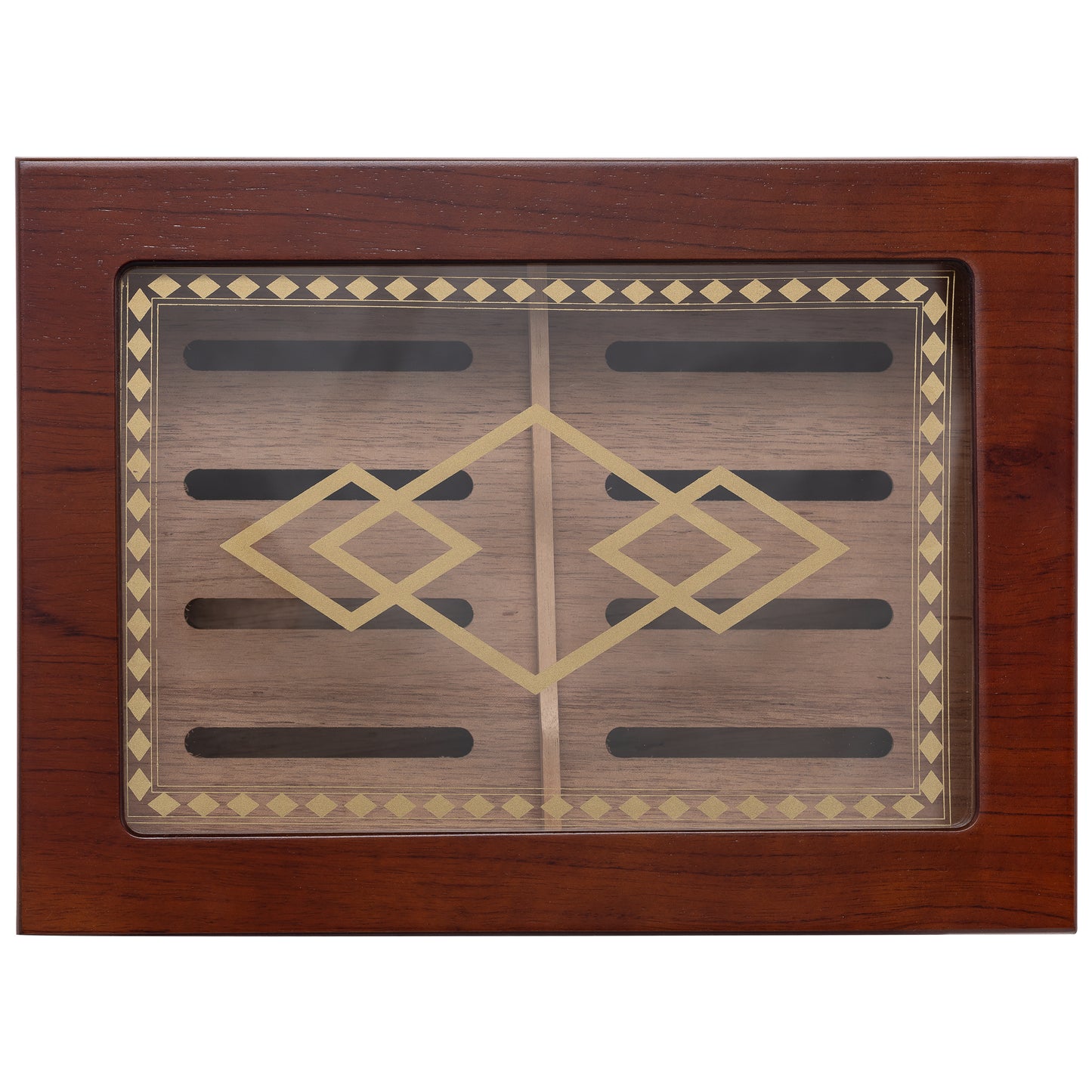 Top View – Decorative Glasstop Panel with Mahogany Frame