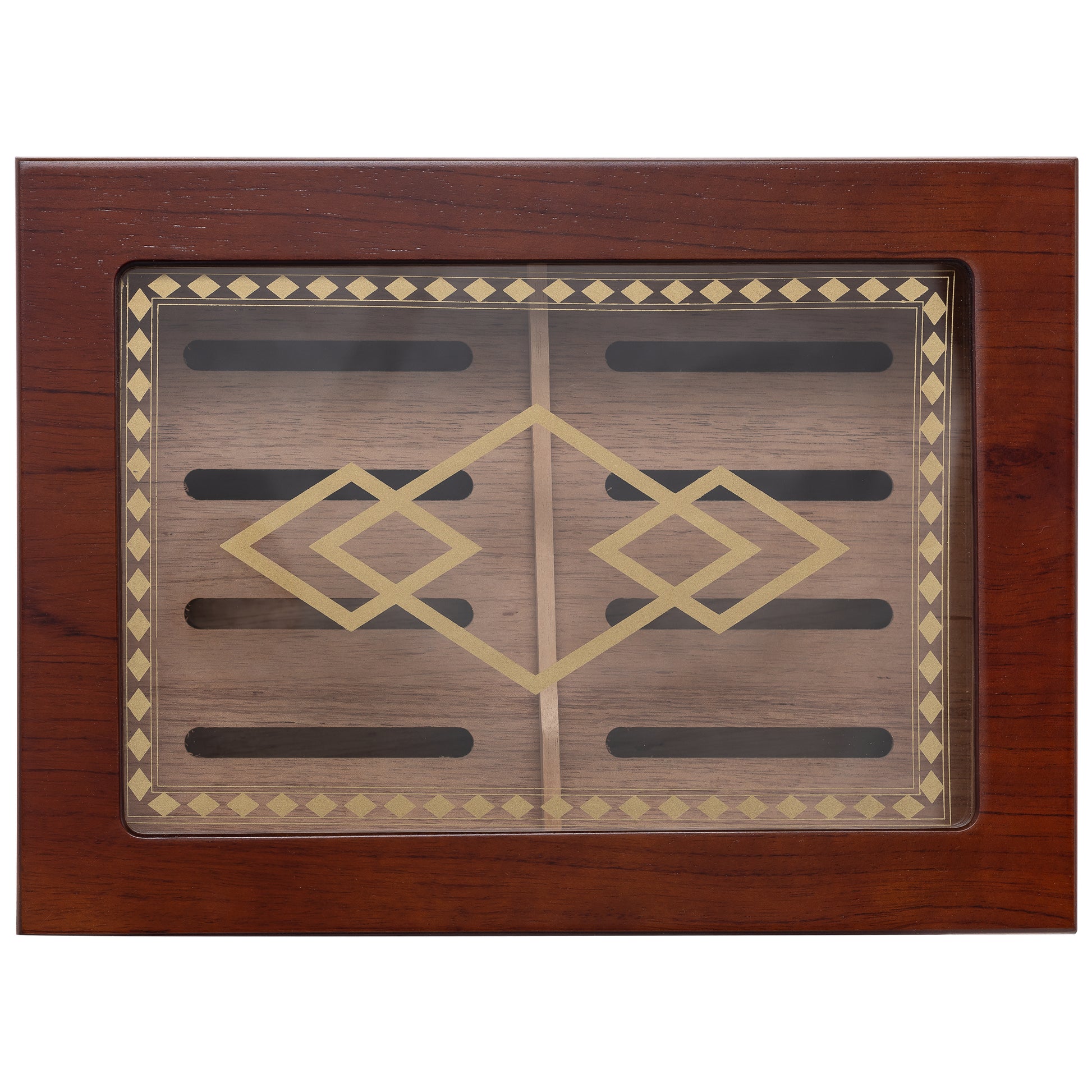 Top View – Decorative Glasstop Panel with Mahogany Frame
