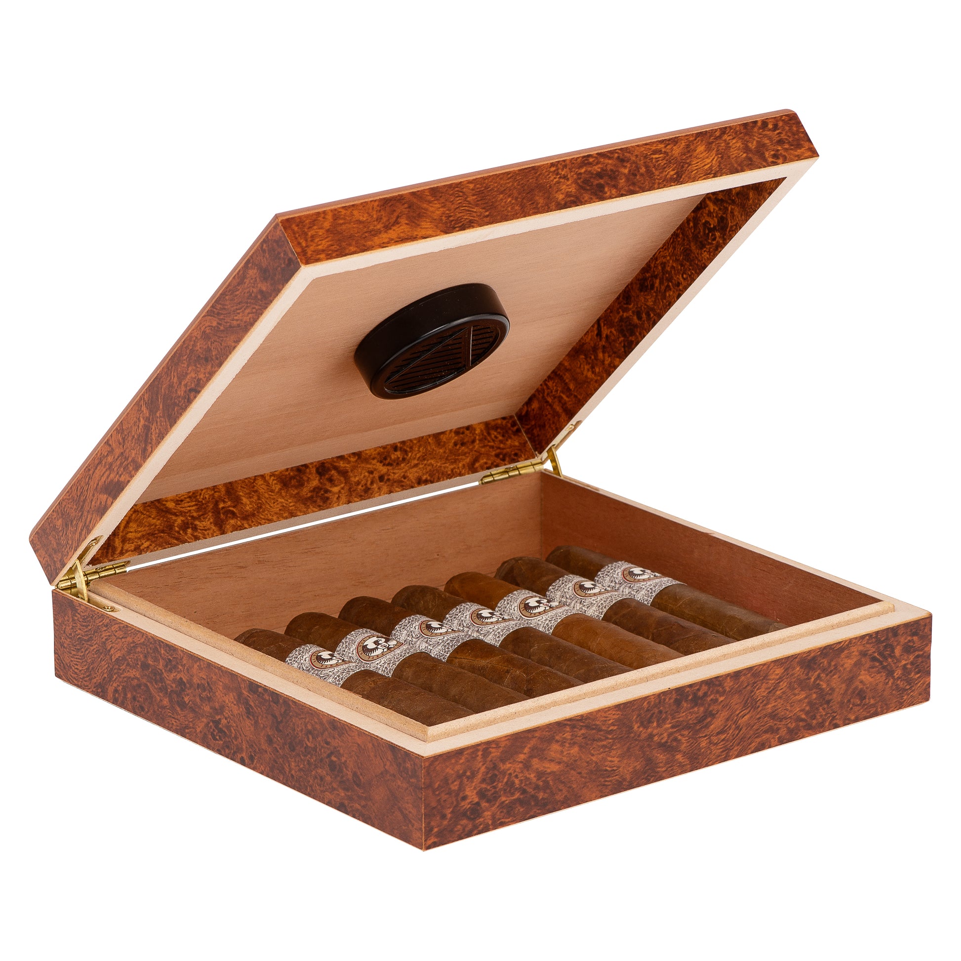 Travel Humidor Packed with Cigars – Cherry Burl Finish
