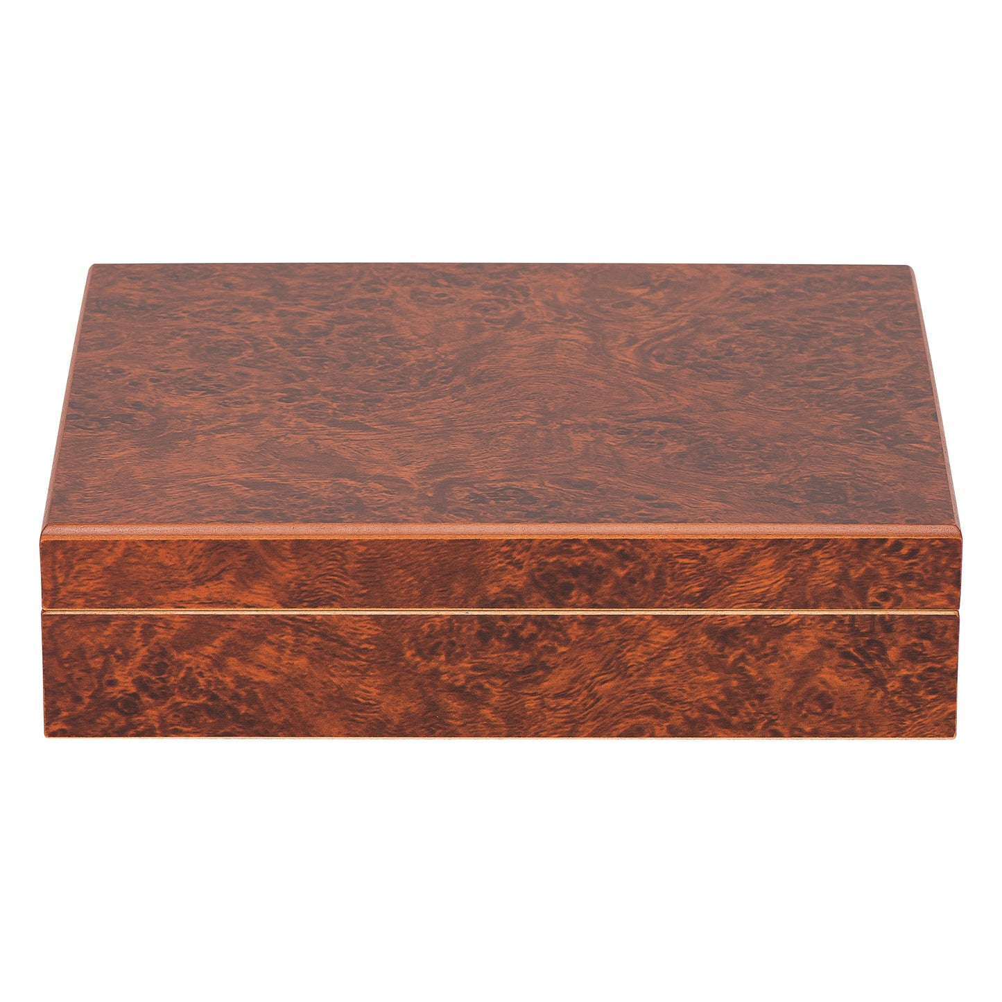 Top Angle – Burl Finish Travel Humidor Open View