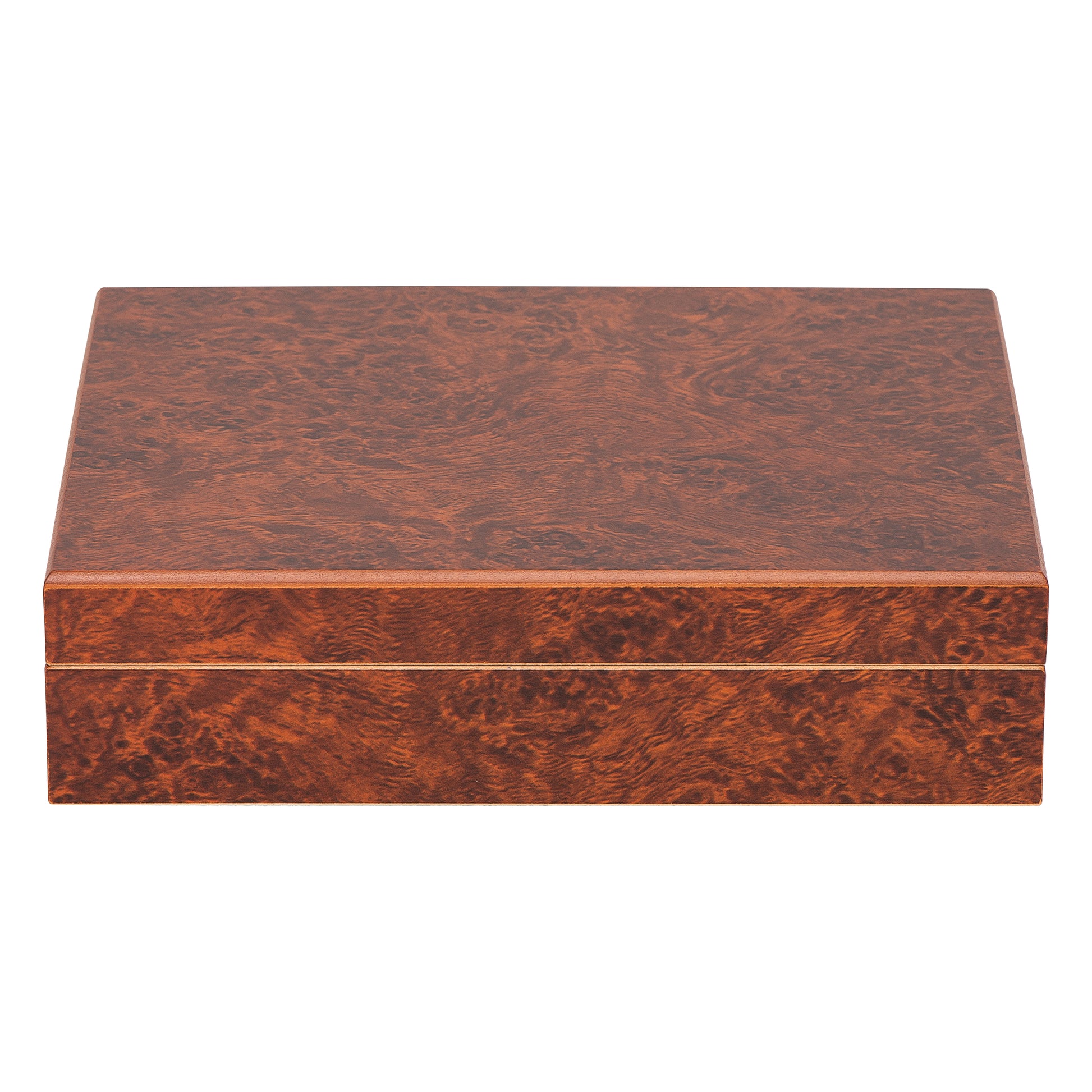 Top Angle – Burl Finish Travel Humidor Open View