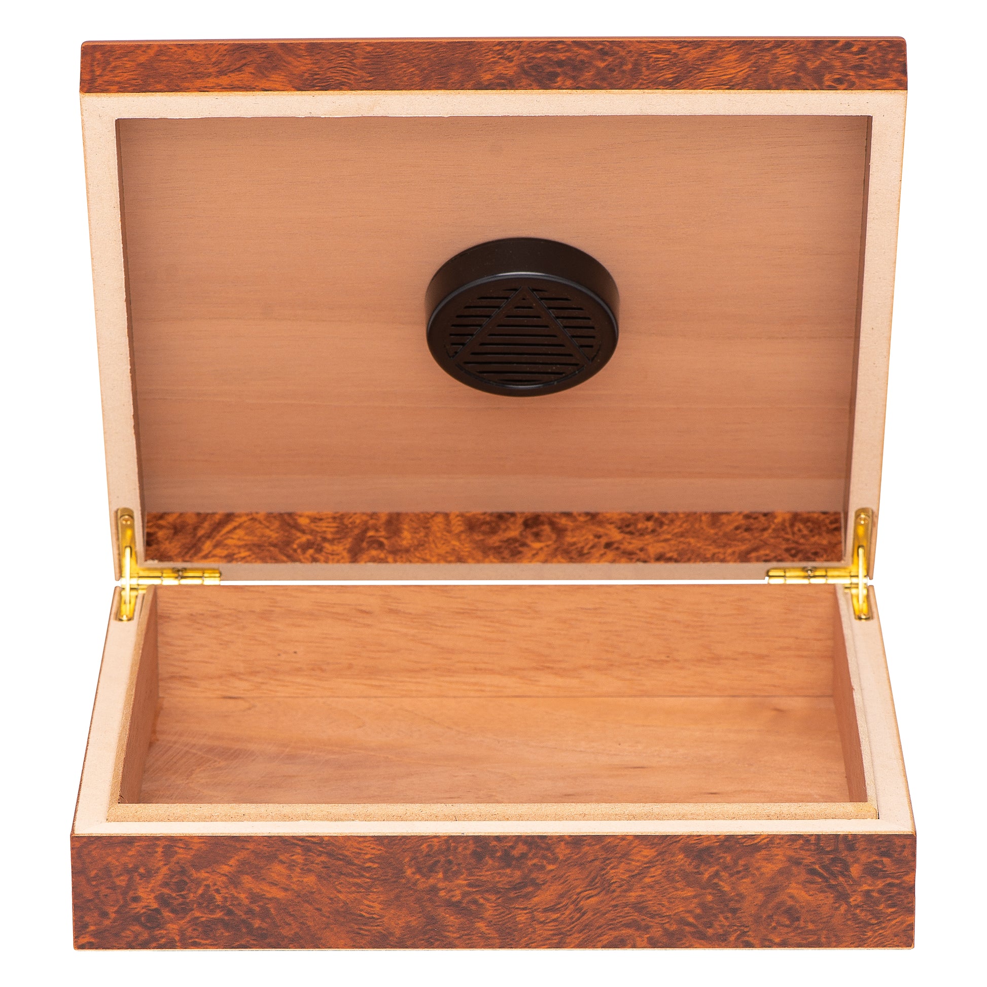 Burl Finish Humidor with Cigars and XIKAR Boveda Pack