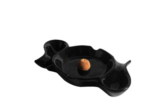 Black Ceramic Pipe Ashtray – Dual Racks with Cork Knocker