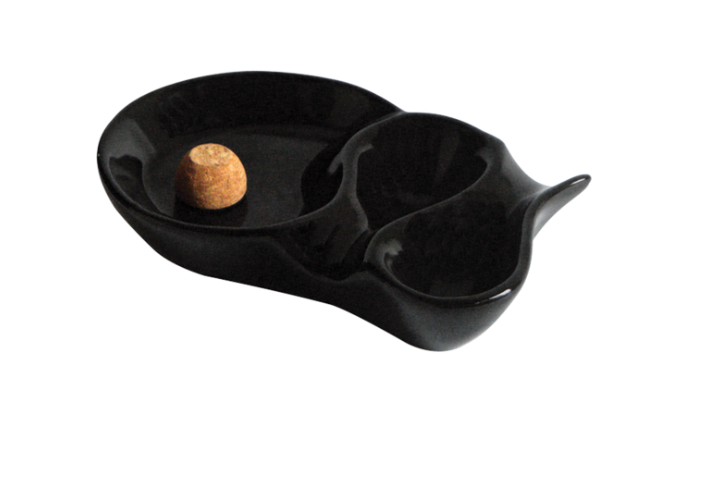 Top View – Black Ceramic Ashtray with Two Pipe Rests