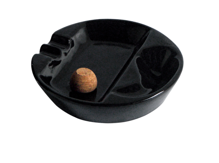 Top View – Black Ceramic Ashtray with Two Pipe Rests