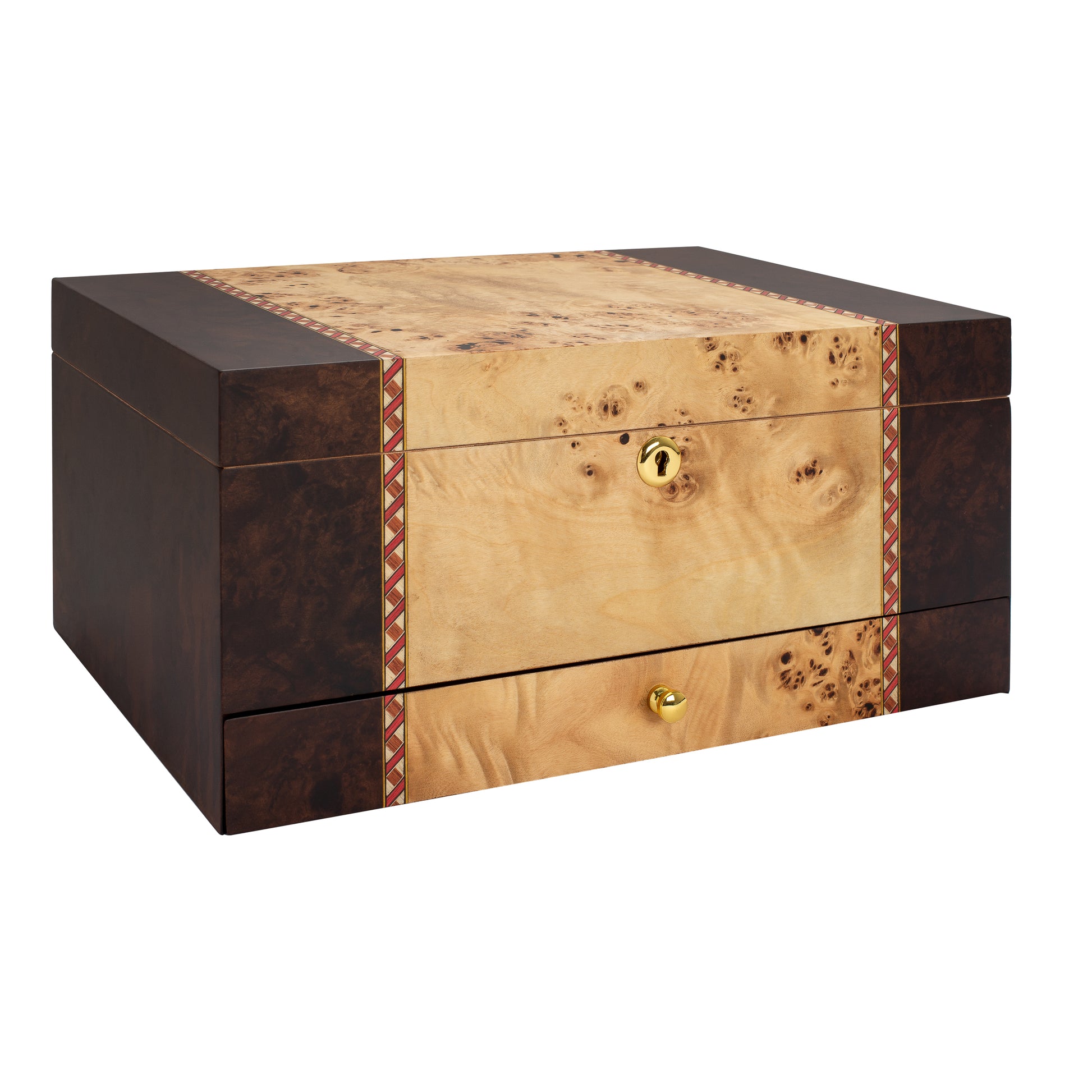 Florina Mappa Burl Humidor – Closed Exterior with Inlay Design