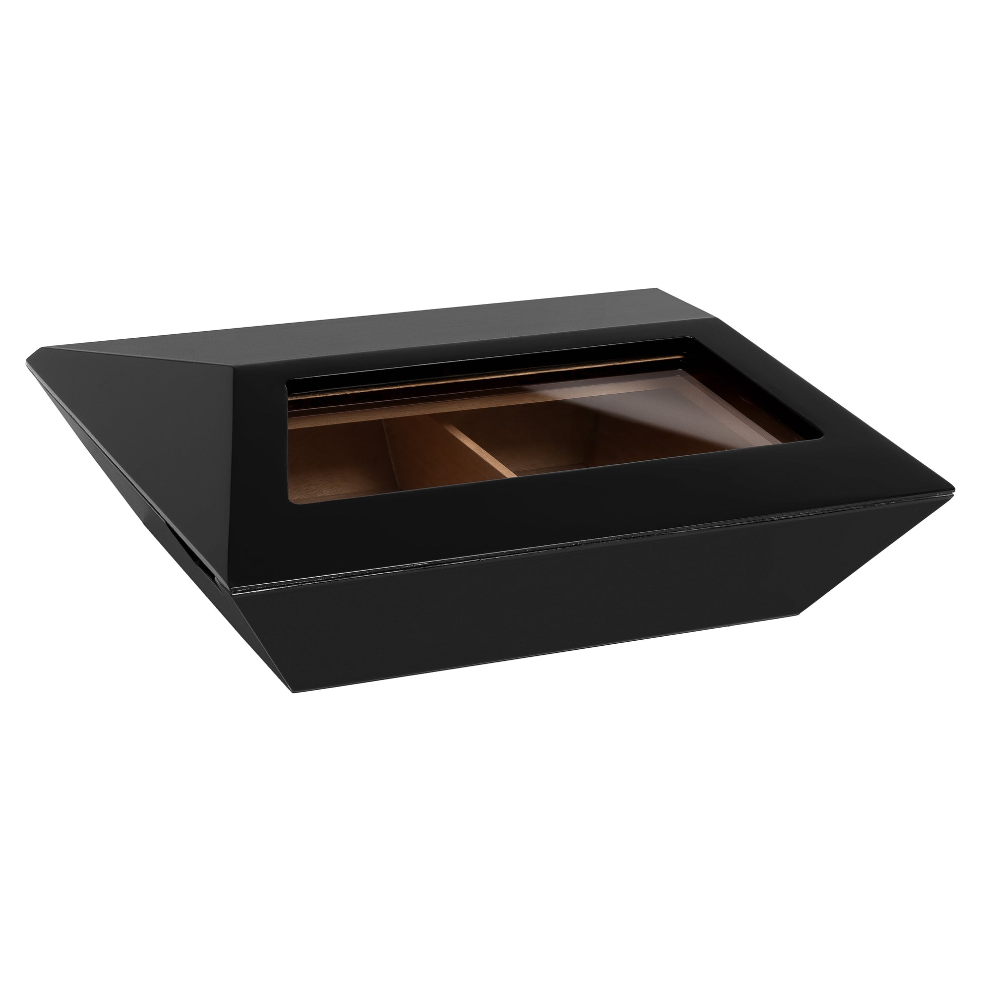 Aria Matte Black Humidor – Closed Exterior with Glasstop Lid