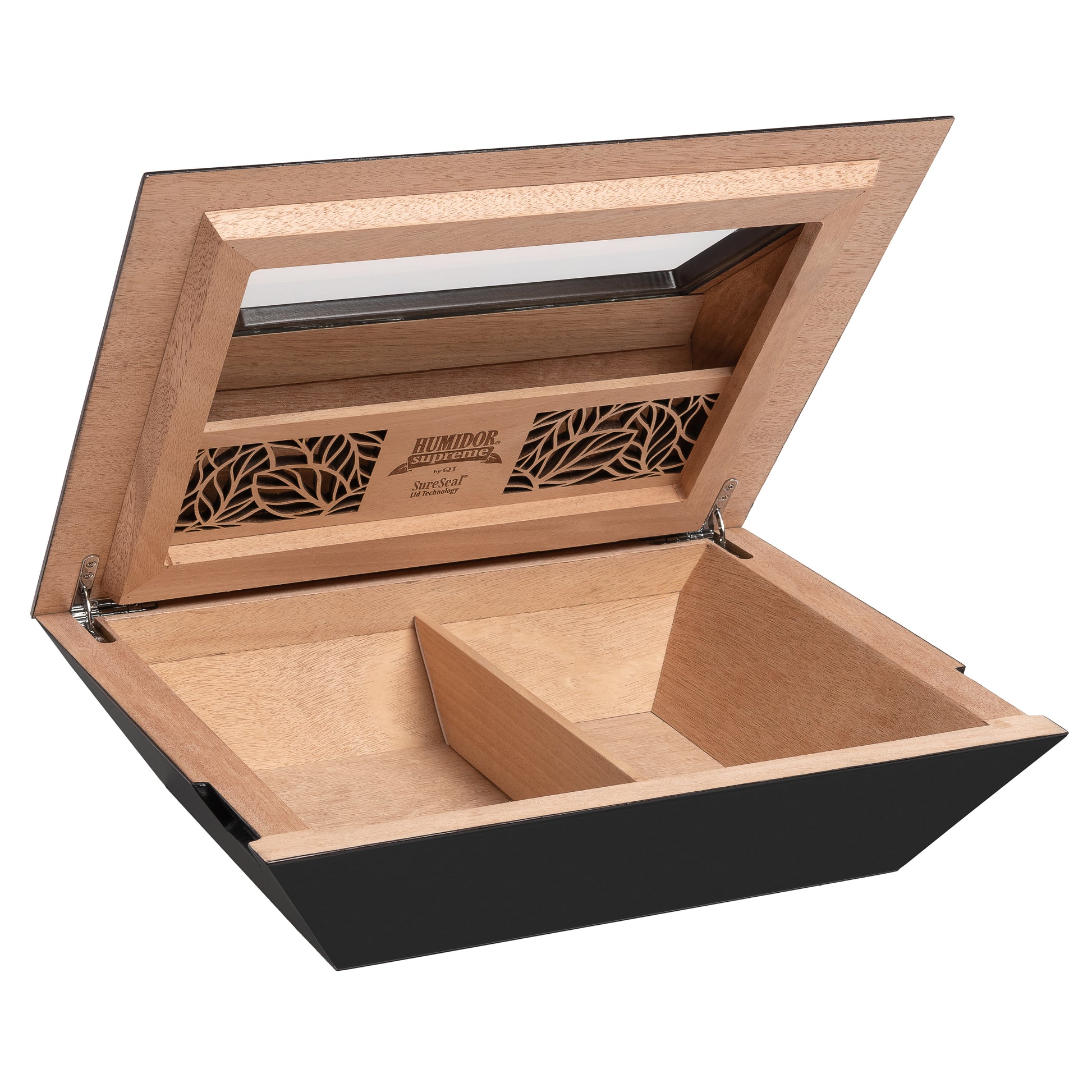 Interior Angle – Glasstop Humidor with Natural Wood Finish