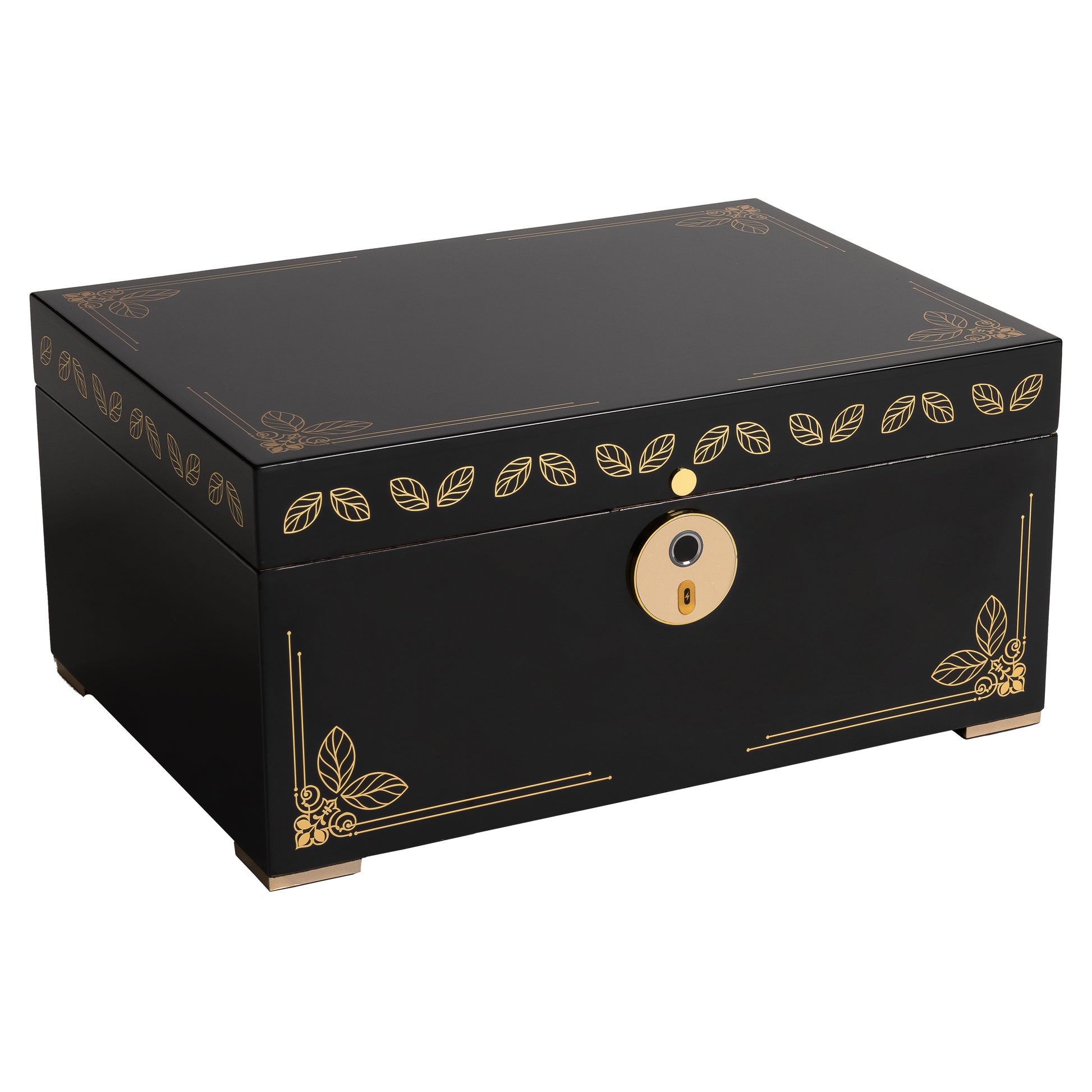 Oro Humidor – Closed Exterior in Matte Black with Gold Accents