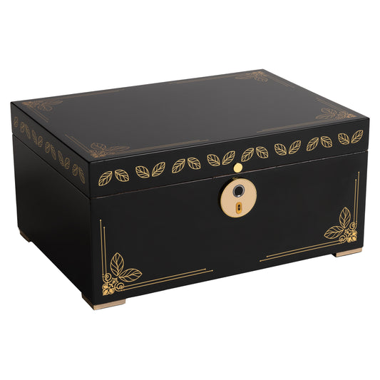 Oro Humidor – Closed Exterior in Matte Black with Gold Accents