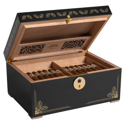 Oro Humidor Open – Fingerprint Lock and Cedar Tray Display