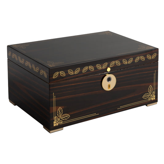 Oro Ebony Humidor – Closed Matte Black with Gold Leaf Inlay