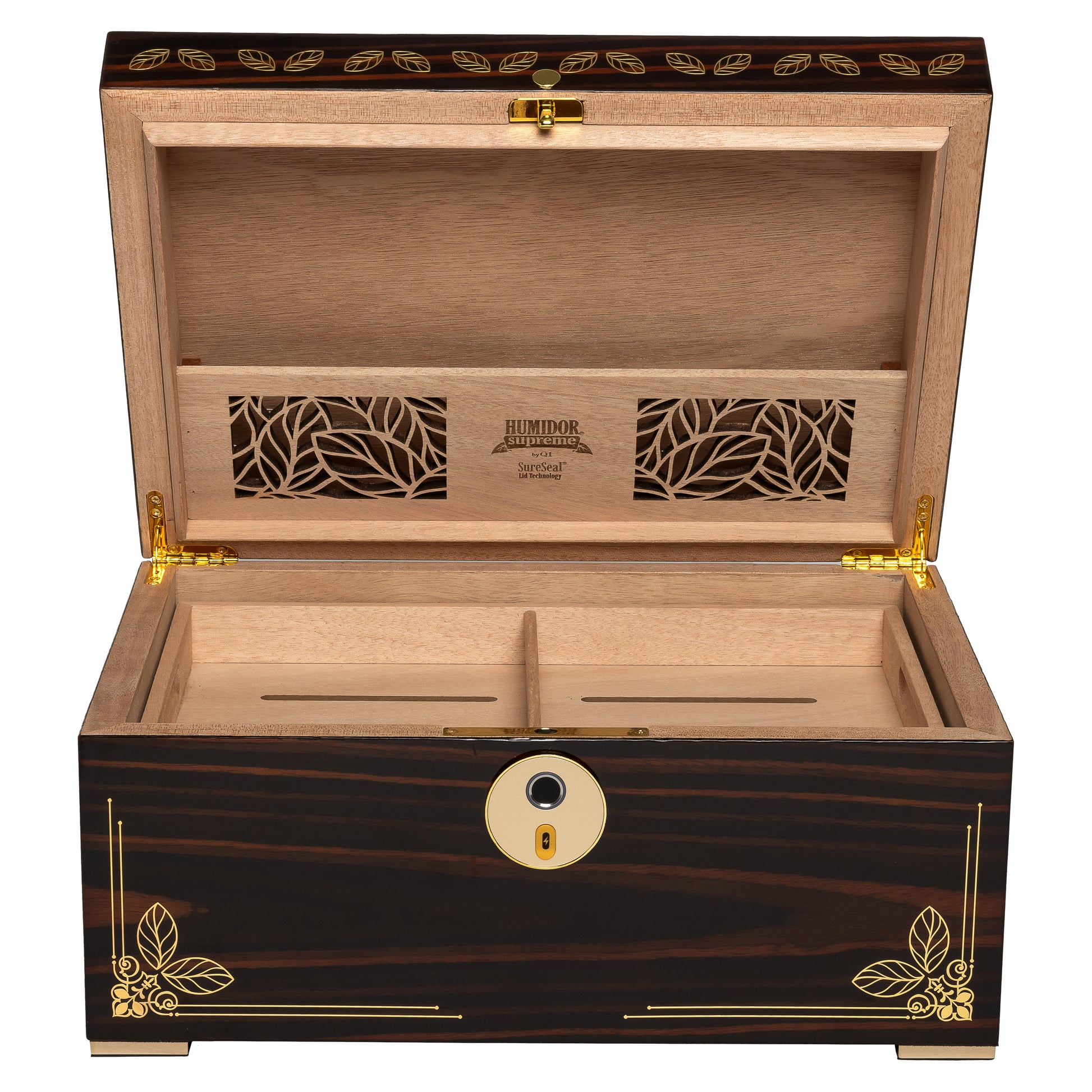 Oro Humidor Set – Open View with Accessories and Tray Insert