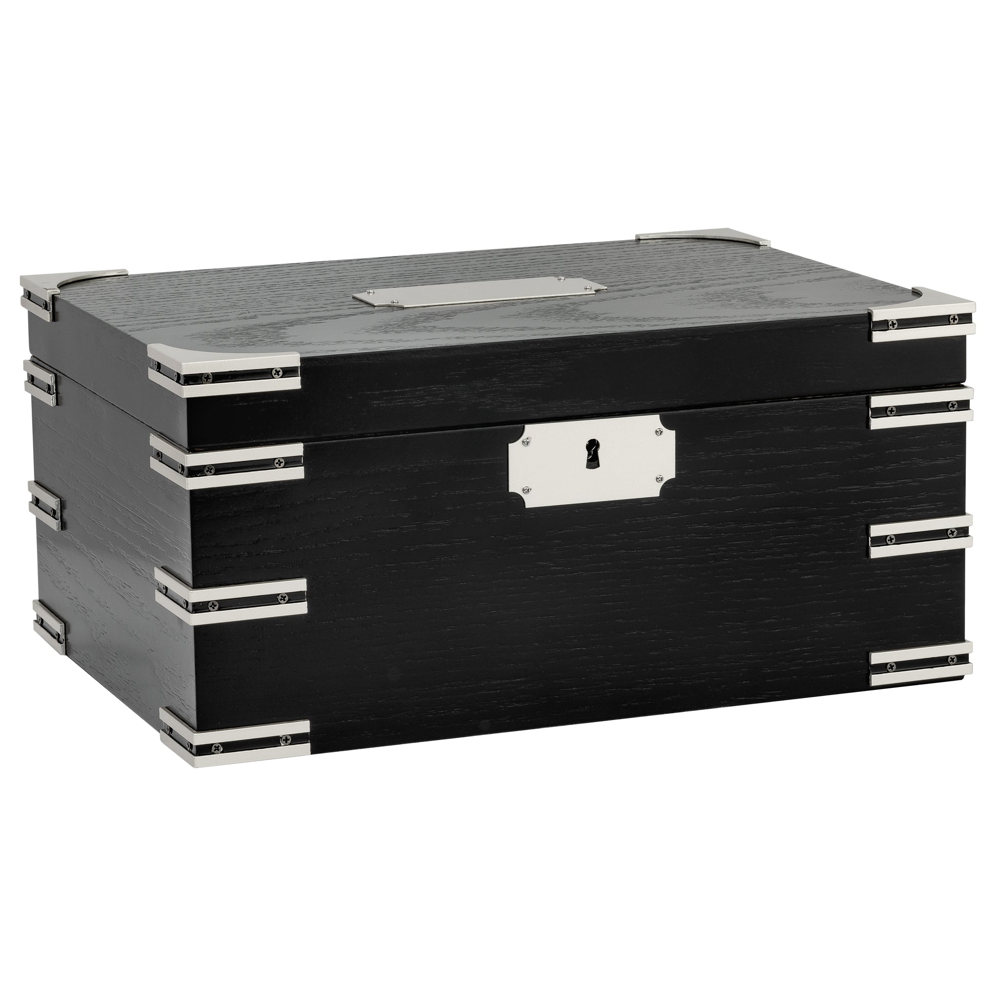 Ironside Black Humidor – Closed Exterior with Chrome Accents