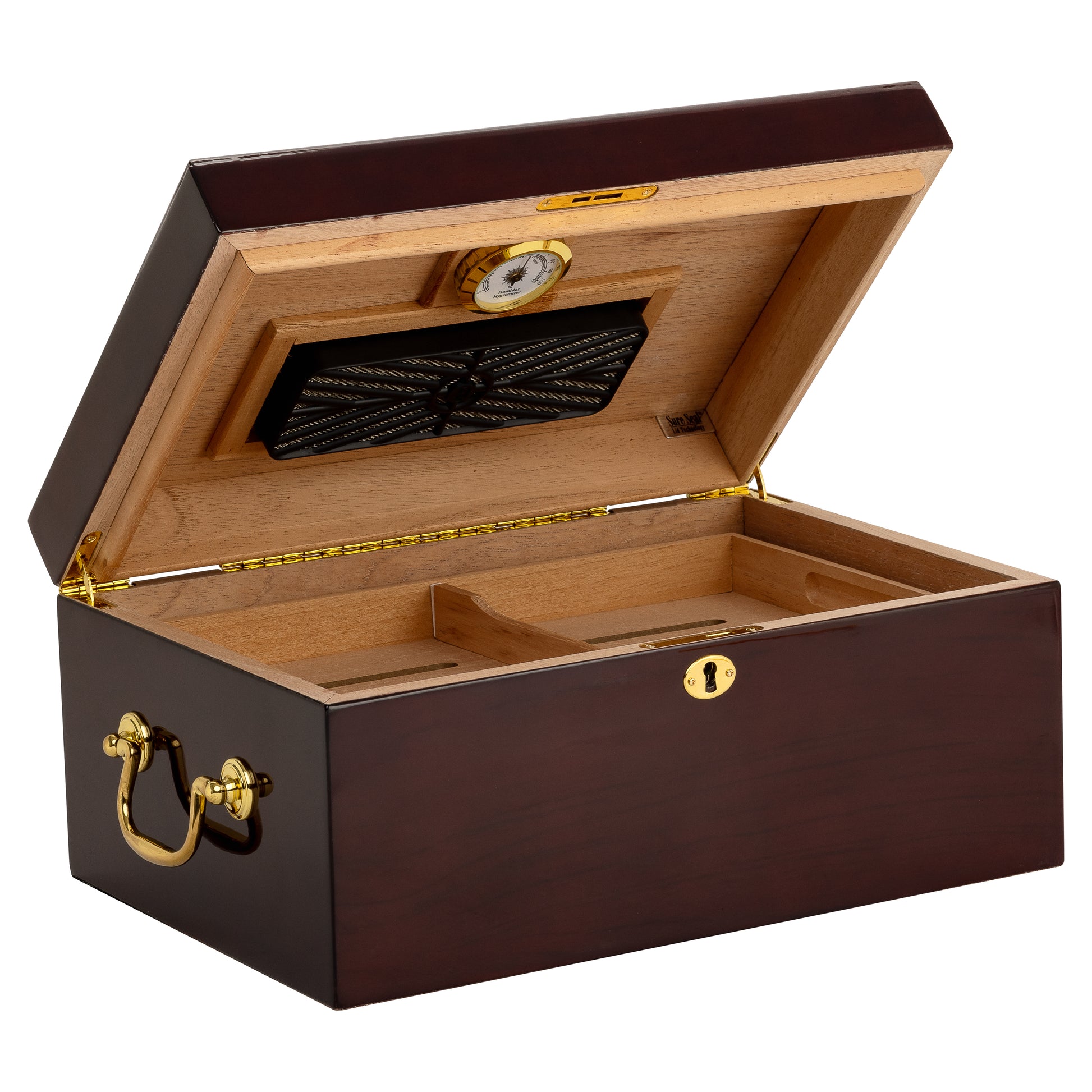Side Angle – Gloss Finish Humidor with Lid Open