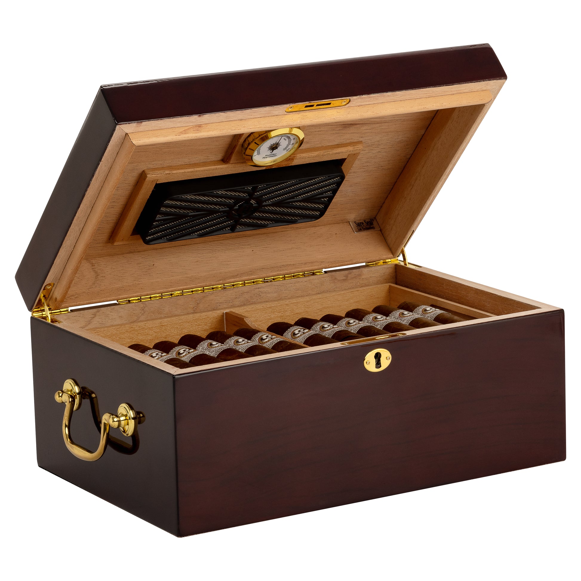 Top View – Humidor with Accessories and Hygrometer