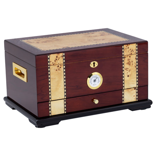 Solana Rosewood Humidor – Closed View with Inlay and Hygrometer