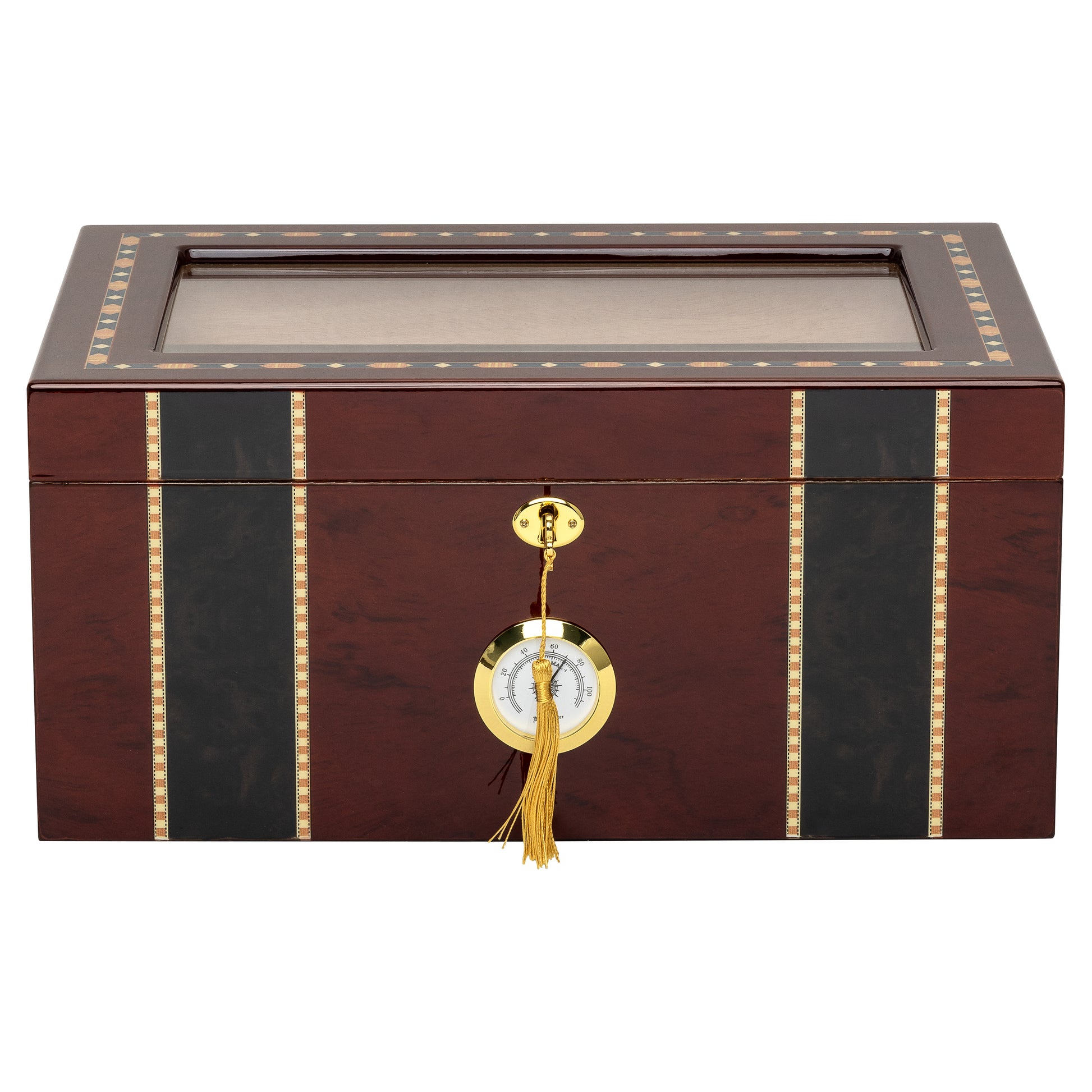 Front View – Brass Lock and Engraved Accent Panels