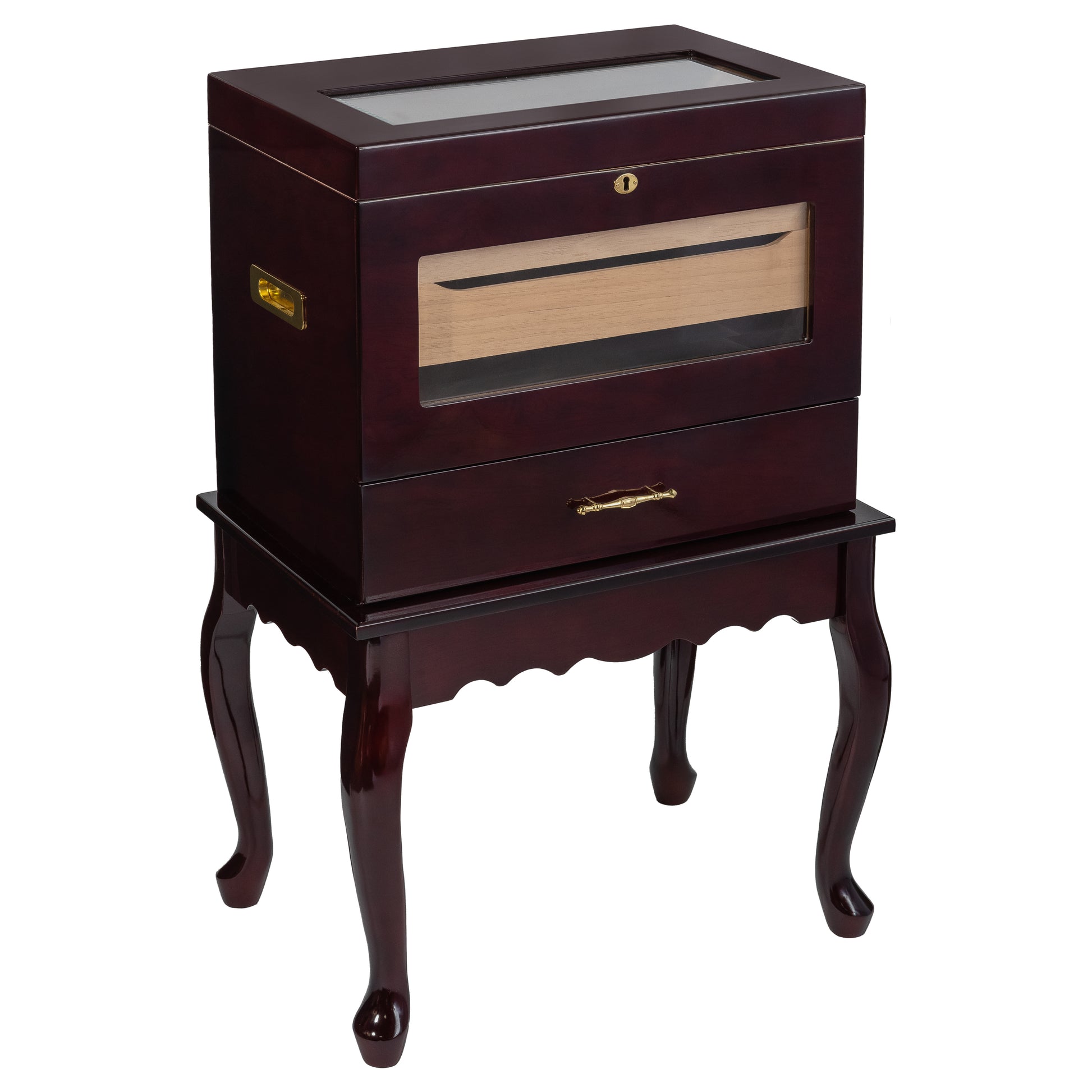 Geneve Glasstop Table Humidor – Full View with Mahogany Finish