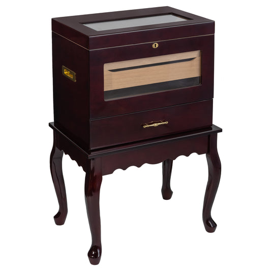 Geneve Glasstop Table Humidor – Full View with Mahogany Finish
