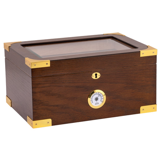 Milano Glasstop Humidor – Closed View with Gold Corner Accents
