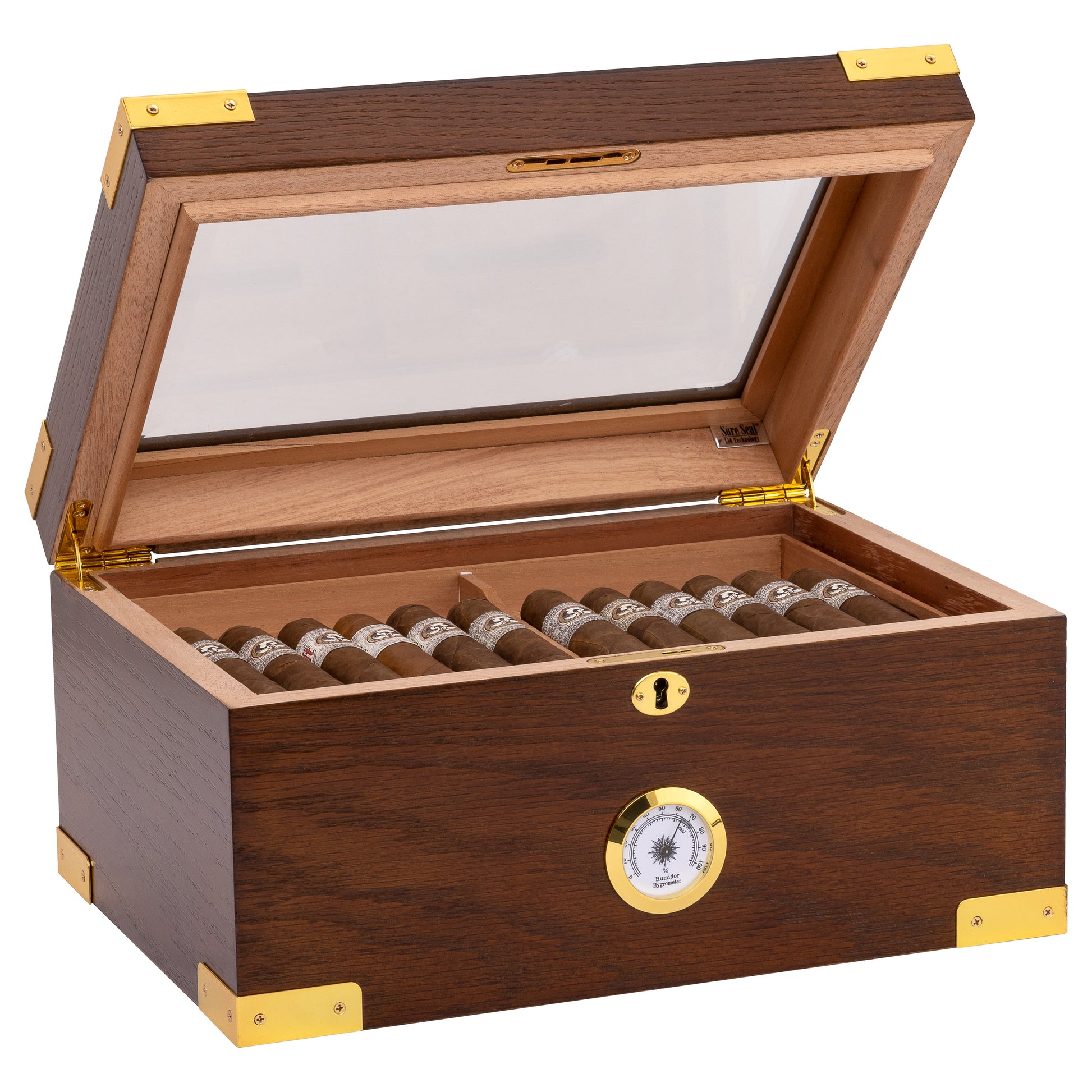 Top Lid Detail – Beveled Glass and Gold-Plated Lock