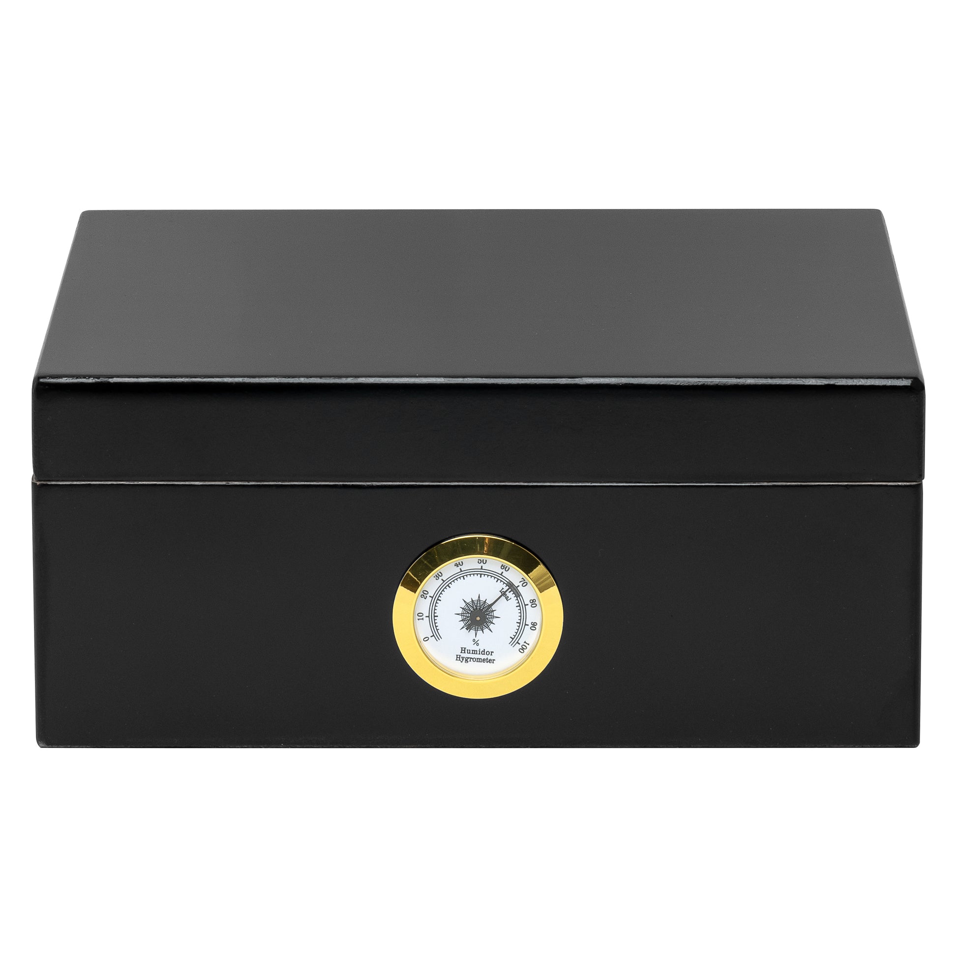 Side Angle – Black Rembrandt Humidor with Exterior Gauge