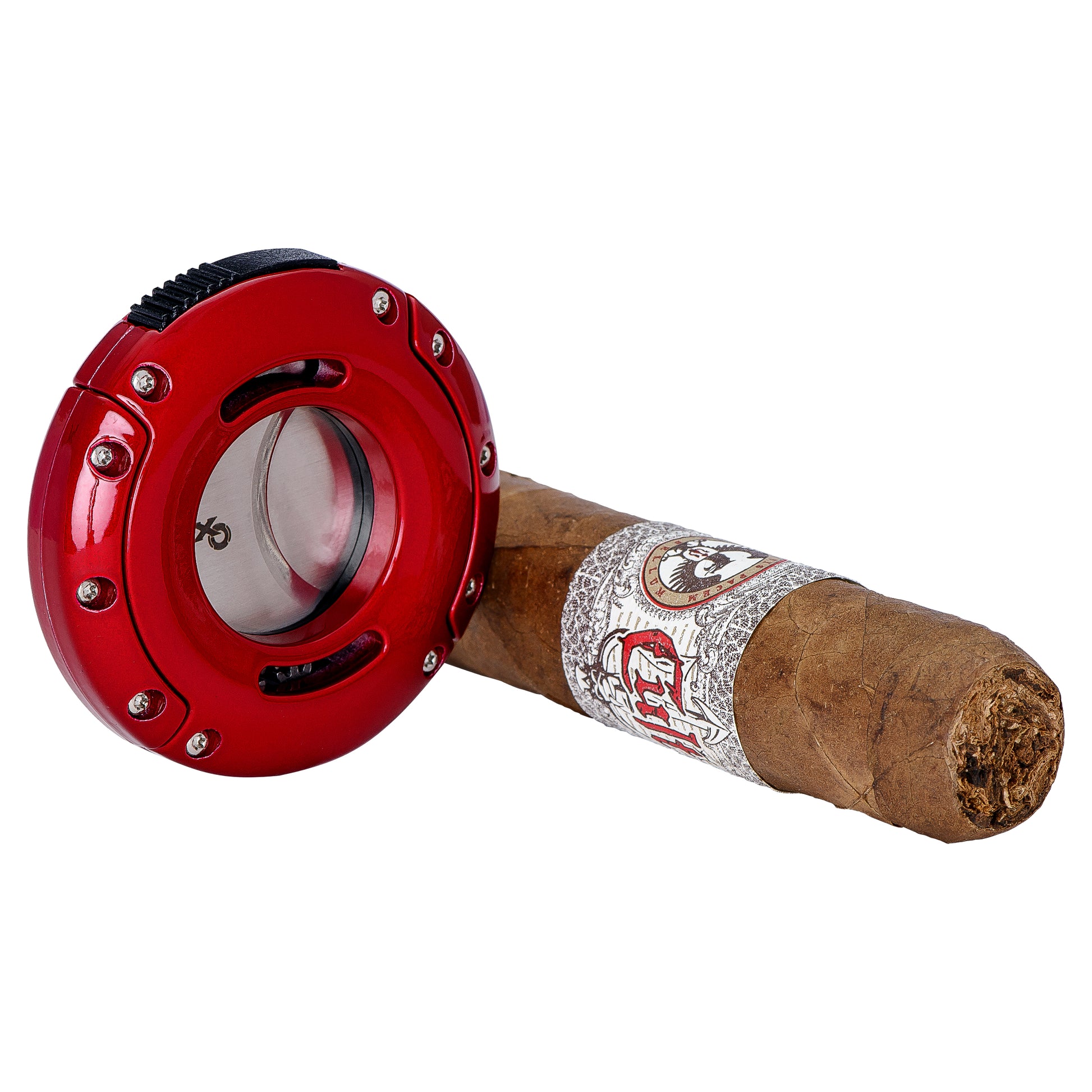 Side Profile – Compact Red XO Cutter for Cigar Lover
