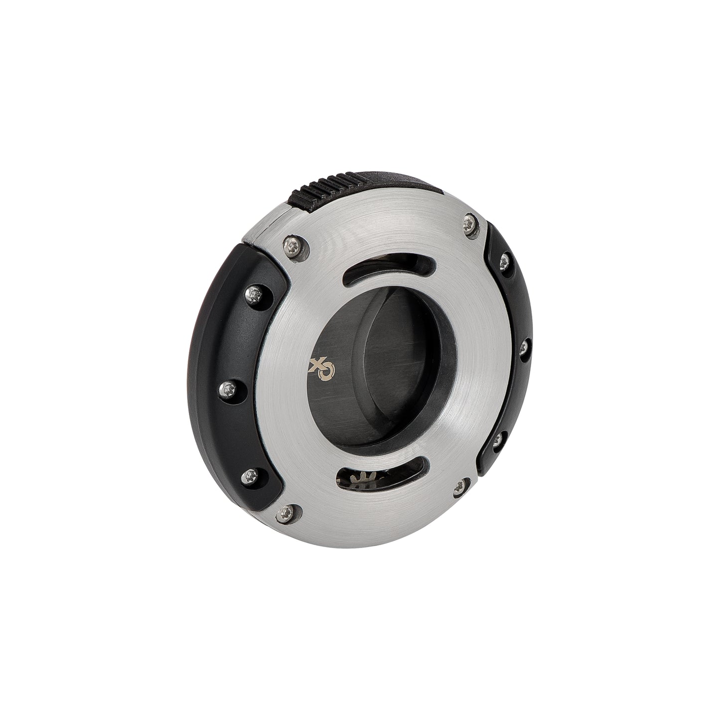 Xikar XO Cutter – Silver and Black Dual Blade Front View