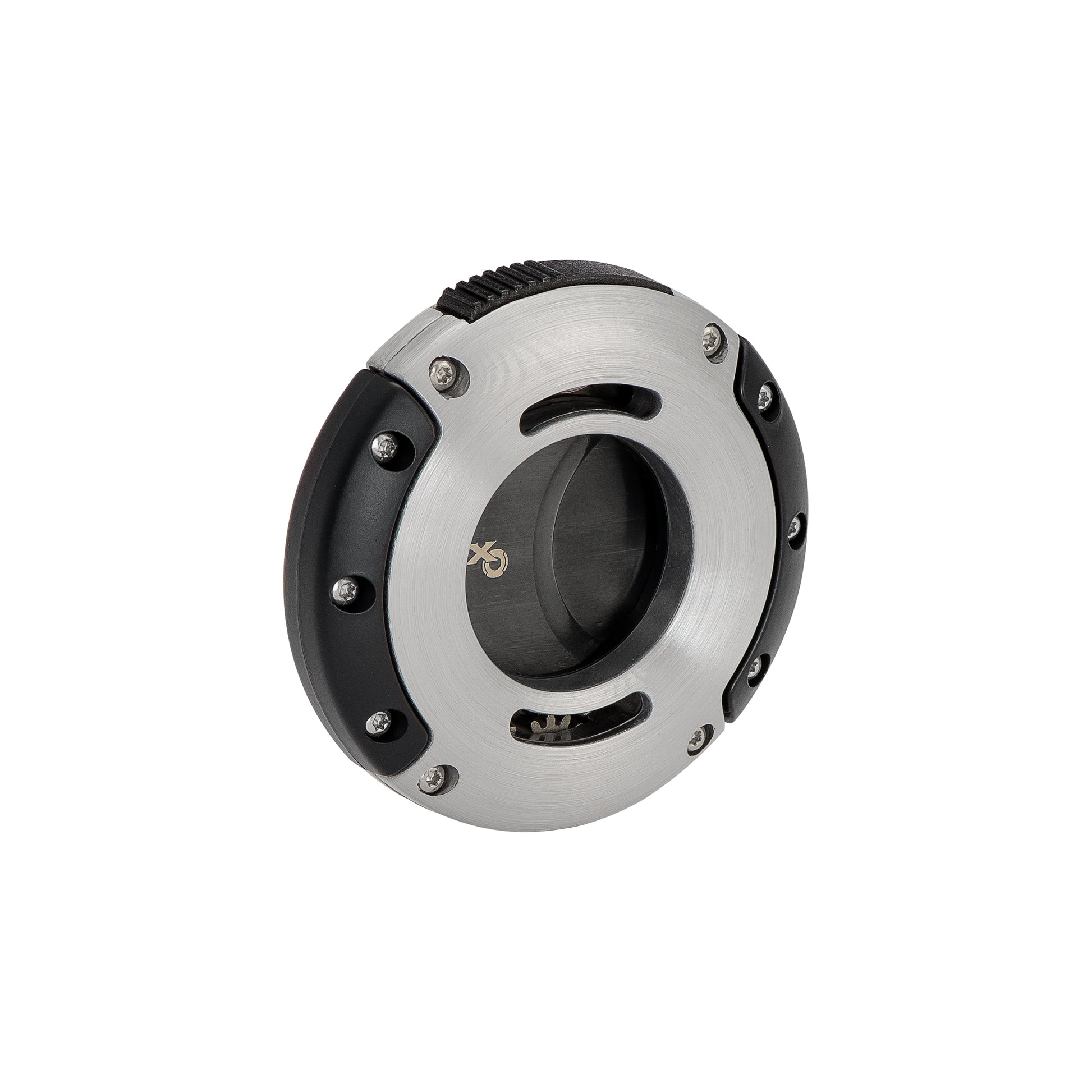 Xikar XO Cutter – Silver and Black Dual Blade Front View