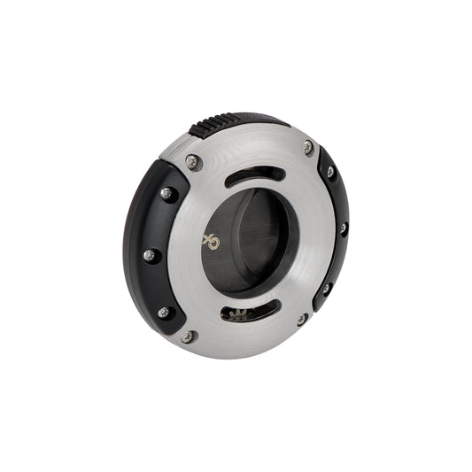 Xikar XO Cutter – Silver and Black Dual Blade Front View